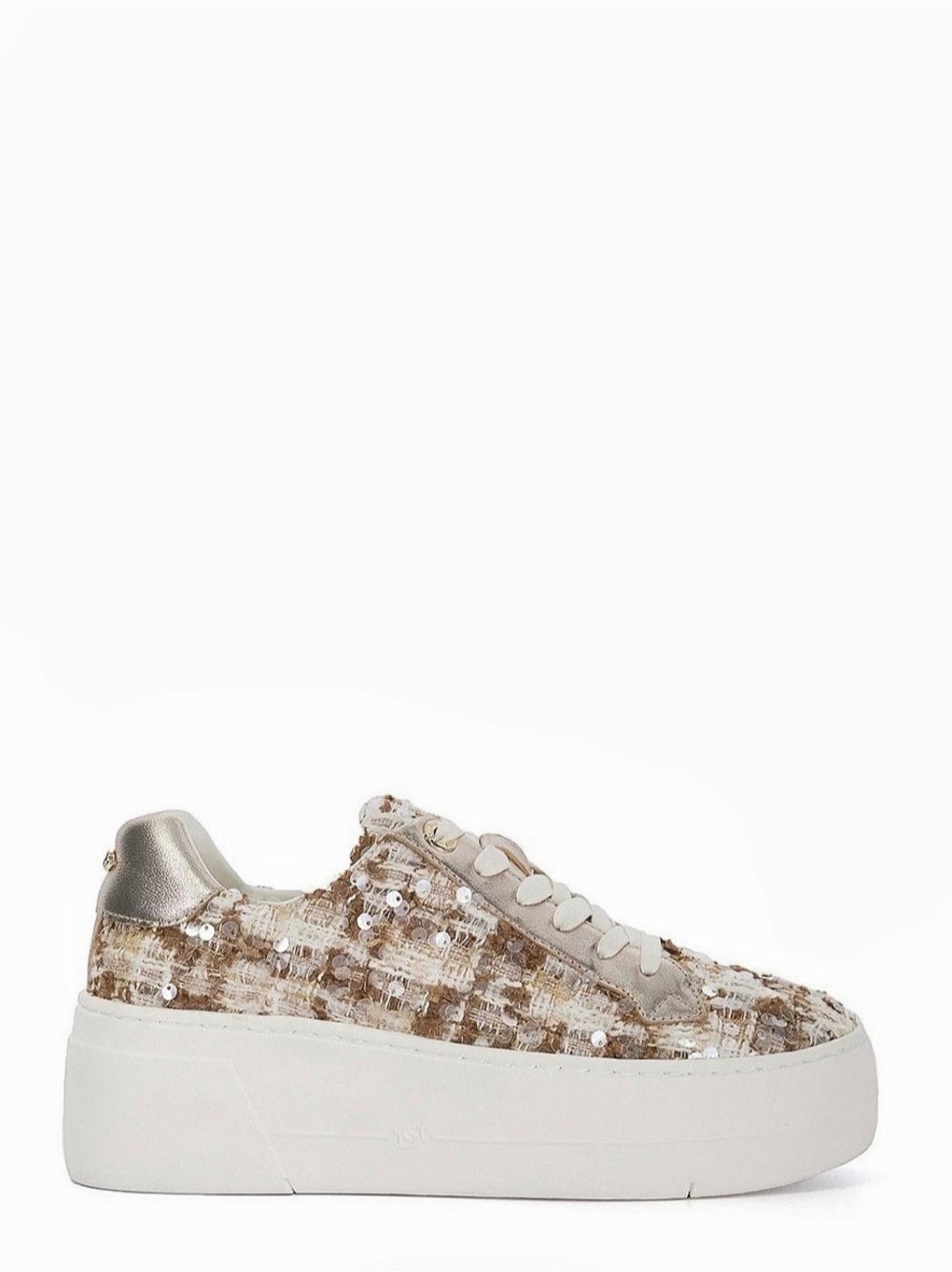 Dune London Women's Sequin Platform Sneakers in White & Brown